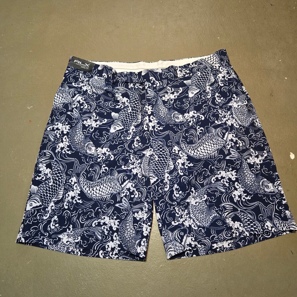 NWT RLX Ralph Lauren‎ Golf Spring 2 Navy Koi Fish Print Short Men's Size 40